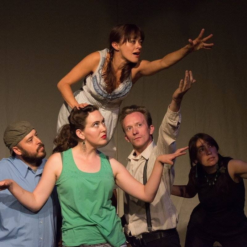 five cast members of the Virus Theater performing