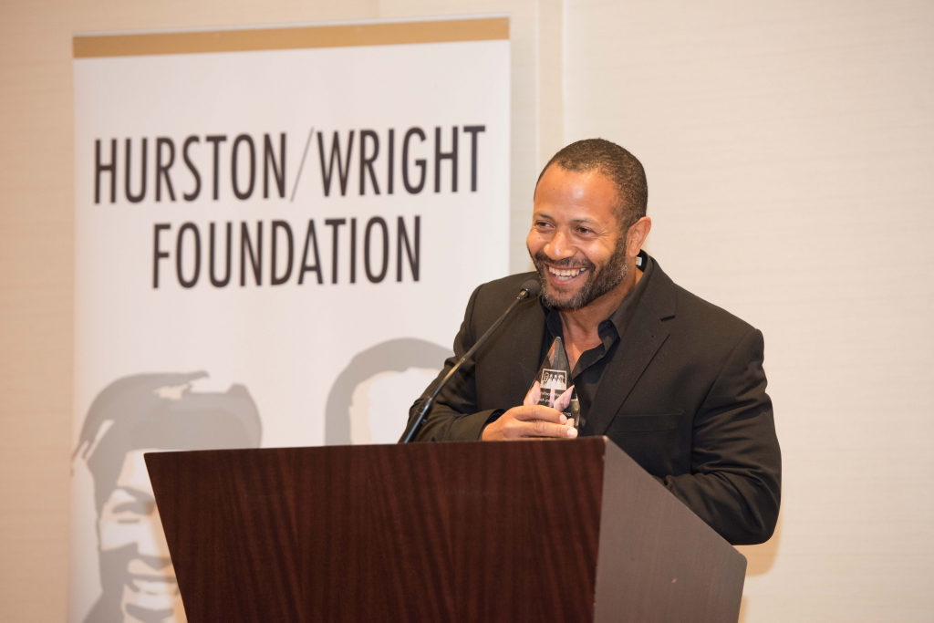 JJ Wilson accepts the Hurston/Wright award at a ceremony in Washington, D.C.